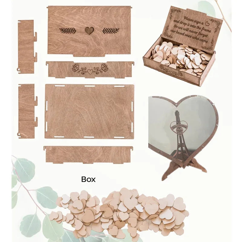 Unique Wedding Guest Book Wooden Heart Shape Guestbook Alternative Wedding Decor Guest Signature Drop Box Party Table Decoration White Emotions
