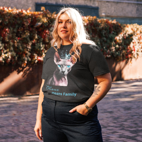 T-Shirt "Ohana Means Family" – Sphynx Katze Design White Emotions