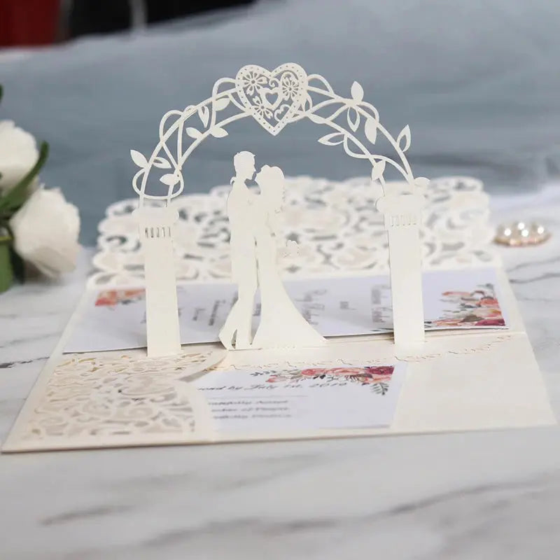 Hochzeits Einladungskarten im Laser Cut 3D White Emotions