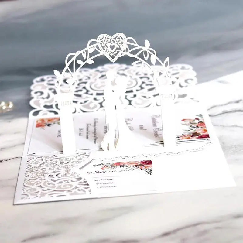 Hochzeits Einladungskarten im Laser Cut 3D White Emotions