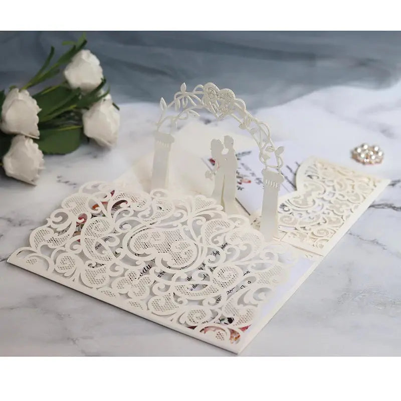 Hochzeits Einladungskarten im Laser Cut 3D White Emotions