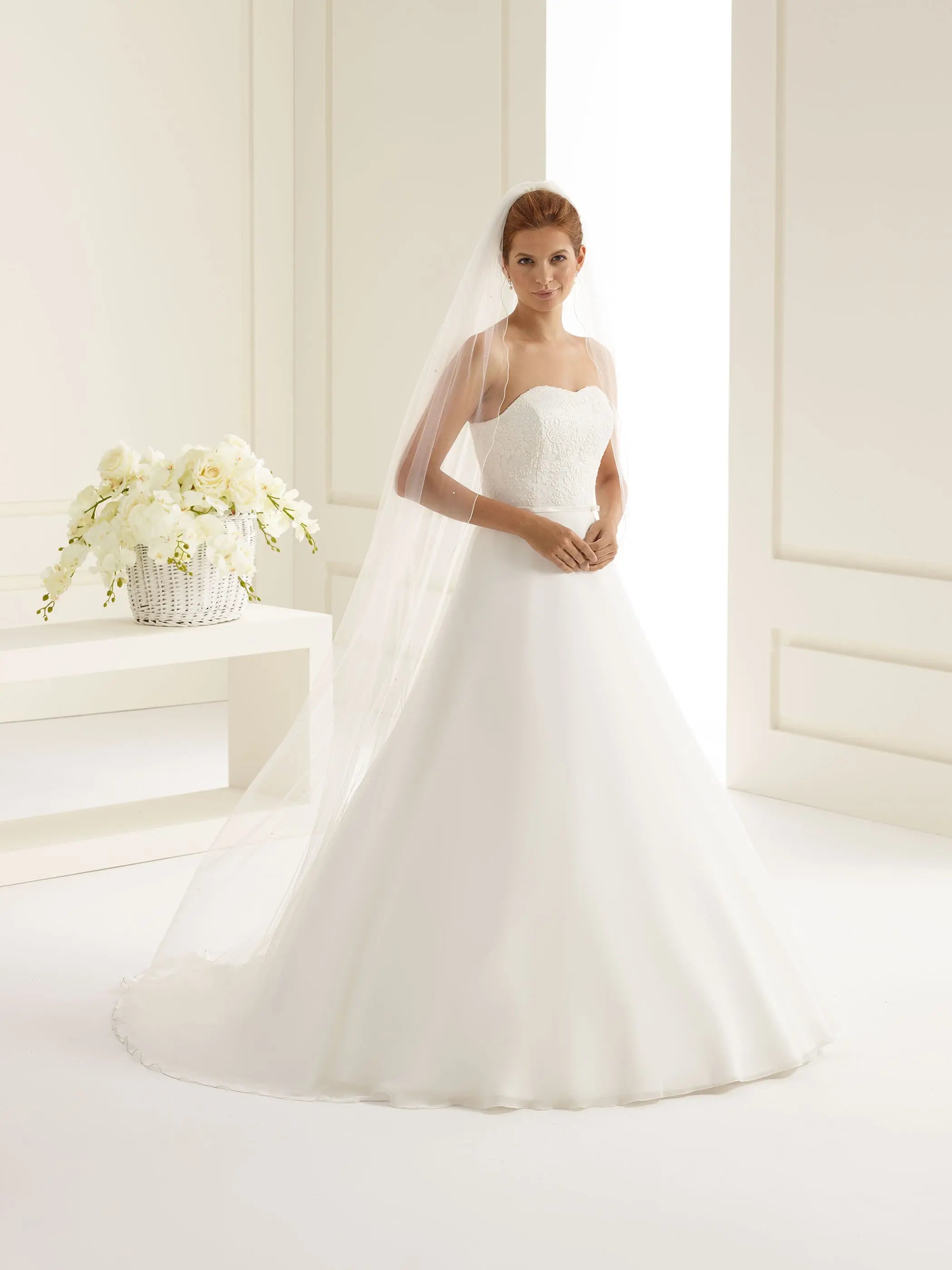 Bianco Evento Schleier S222 Kurbelkante & Kristalle - 200 cm White Emotions