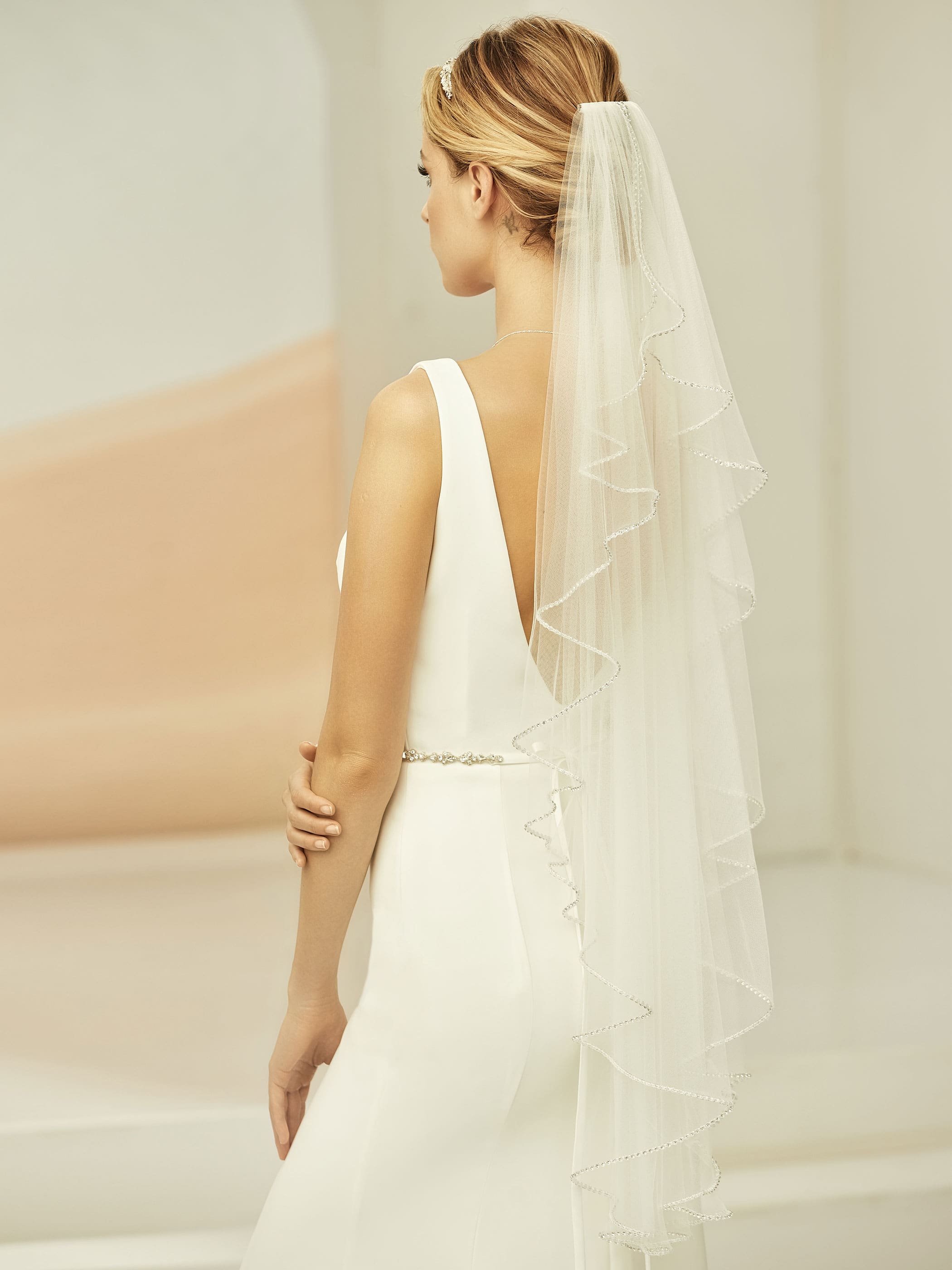 Bianco Evento Schleier S399 Kristallkante - 100 cm White Emotions